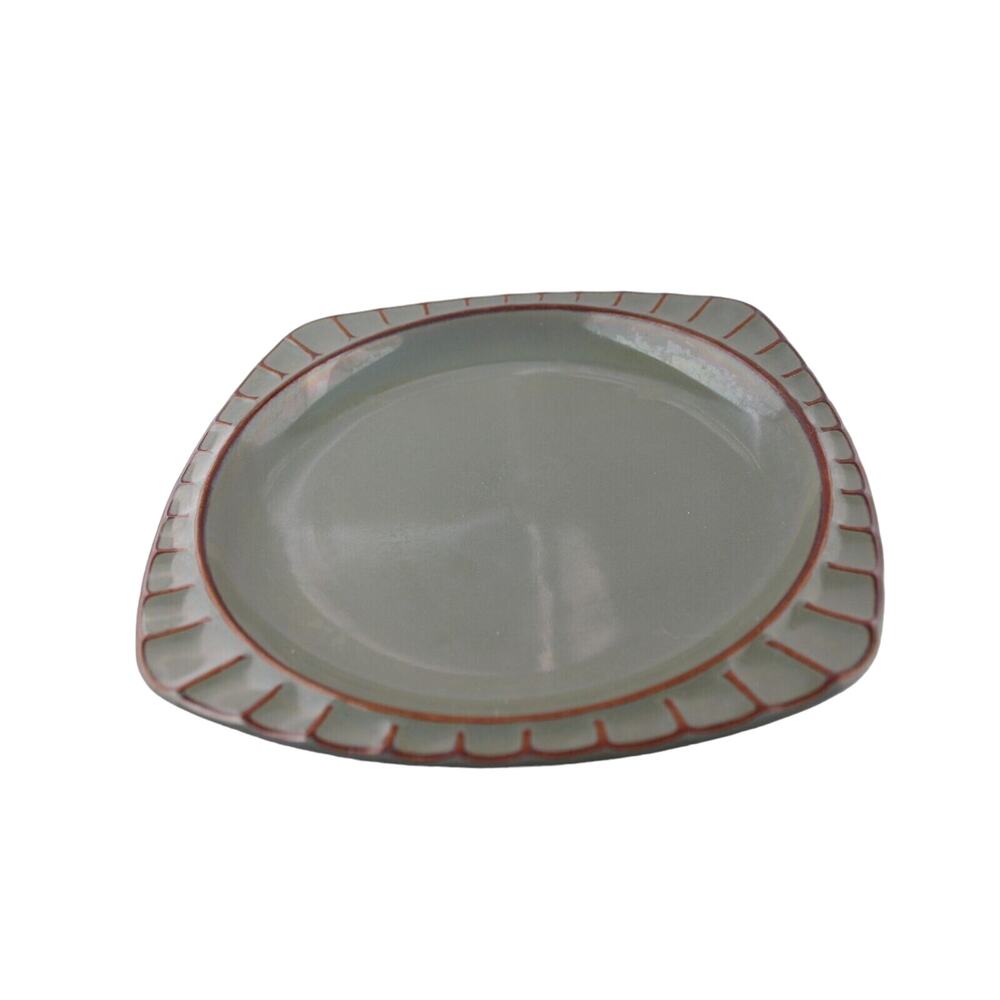 Sango Society Avocado 12" Square Chop Plate set of 3 Green, Ribbed, Multisided